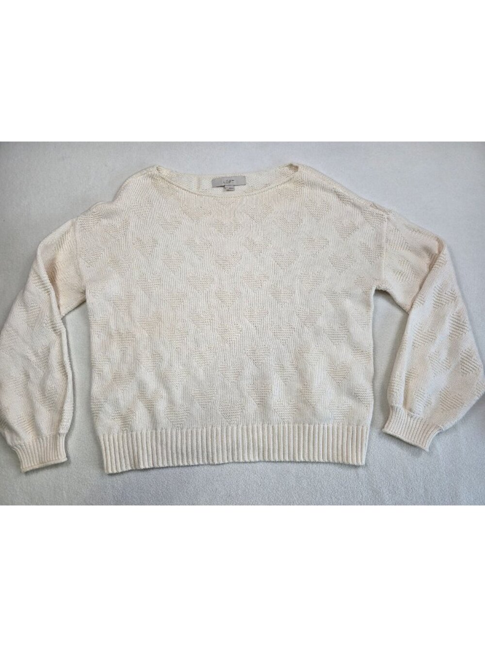 Loft Womens Medium Cream Textured Hearts Sweater